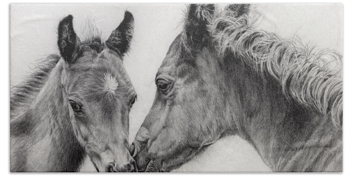 Arab Foal Hand Towel featuring the drawing Two Foals by Hailey E Herrera