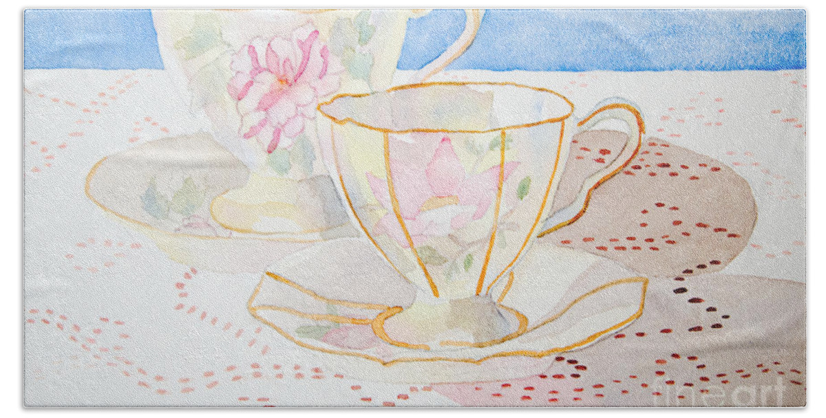 Tea Bath Towel featuring the painting Two for Tea by Laurel Best