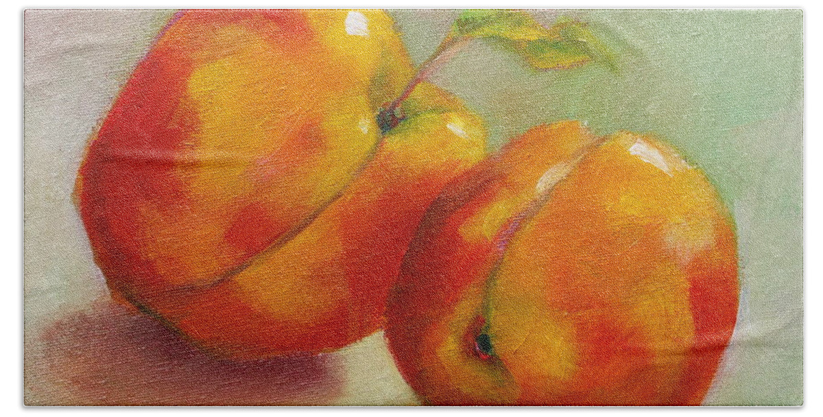 Peaches Bath Towel featuring the painting Two Peaches by Michelle Abrams