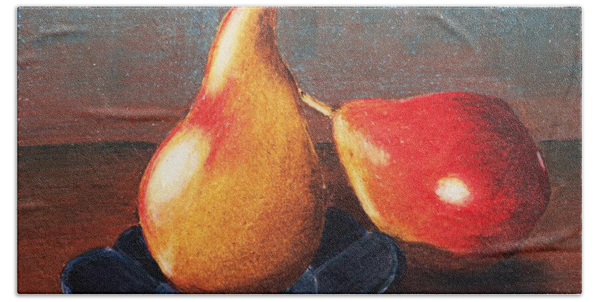 Interior Bath Towel featuring the painting Two Pears by Anastasiya Malakhova