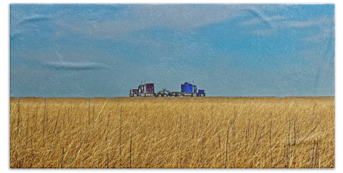 America Bath Towel featuring the photograph Two Semi Cabs, I-40, West Texas by James Steinberg