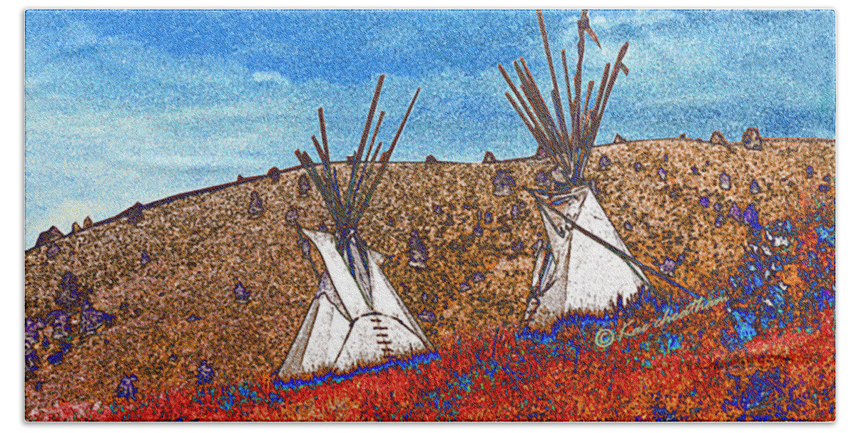 American Indian Hand Towel featuring the photograph Two Teepees by Kae Cheatham