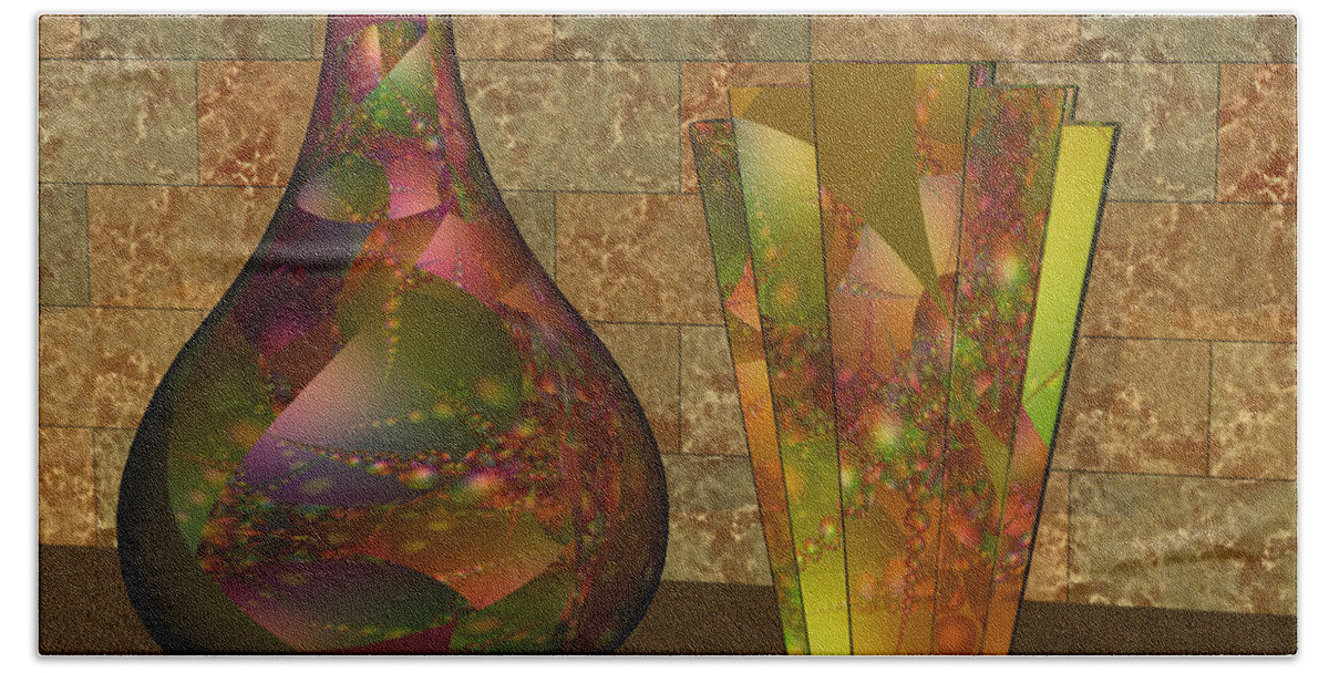 Still Life Bath Towel featuring the digital art Two Vases by Judi Suni Hall