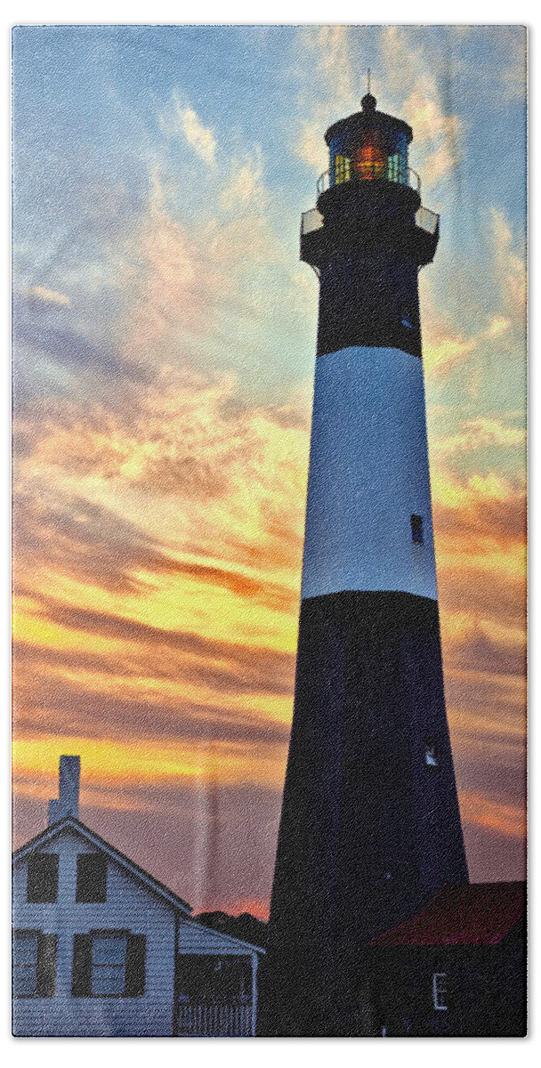 Tybee Island Lighthouse Hand Towel featuring the photograph Tybee Island Light at Sunset by Diana Powell