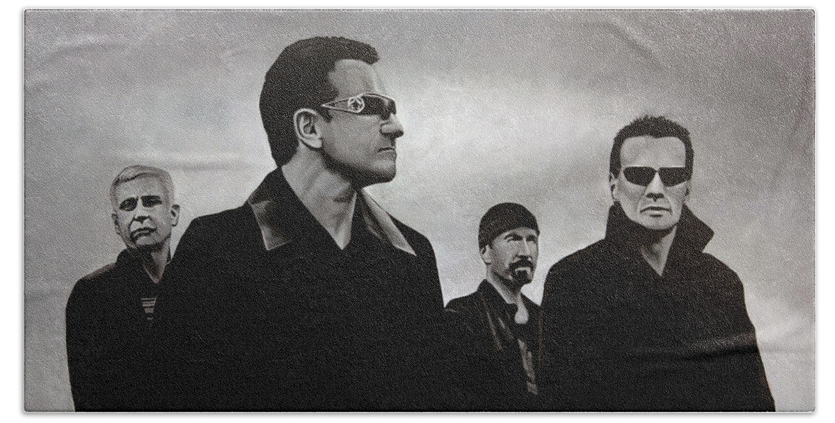 U2 Hand Towel featuring the painting U2 by Paul Meijering