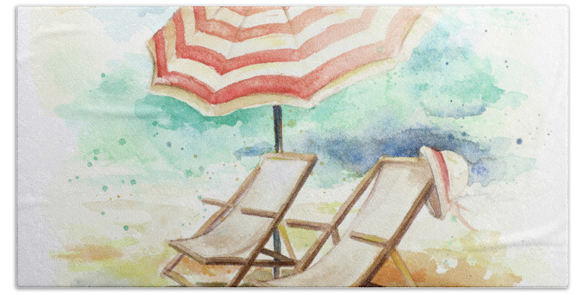 Umbrella Hand Towel featuring the digital art Umbrella On The Beach I by Patricia Pinto