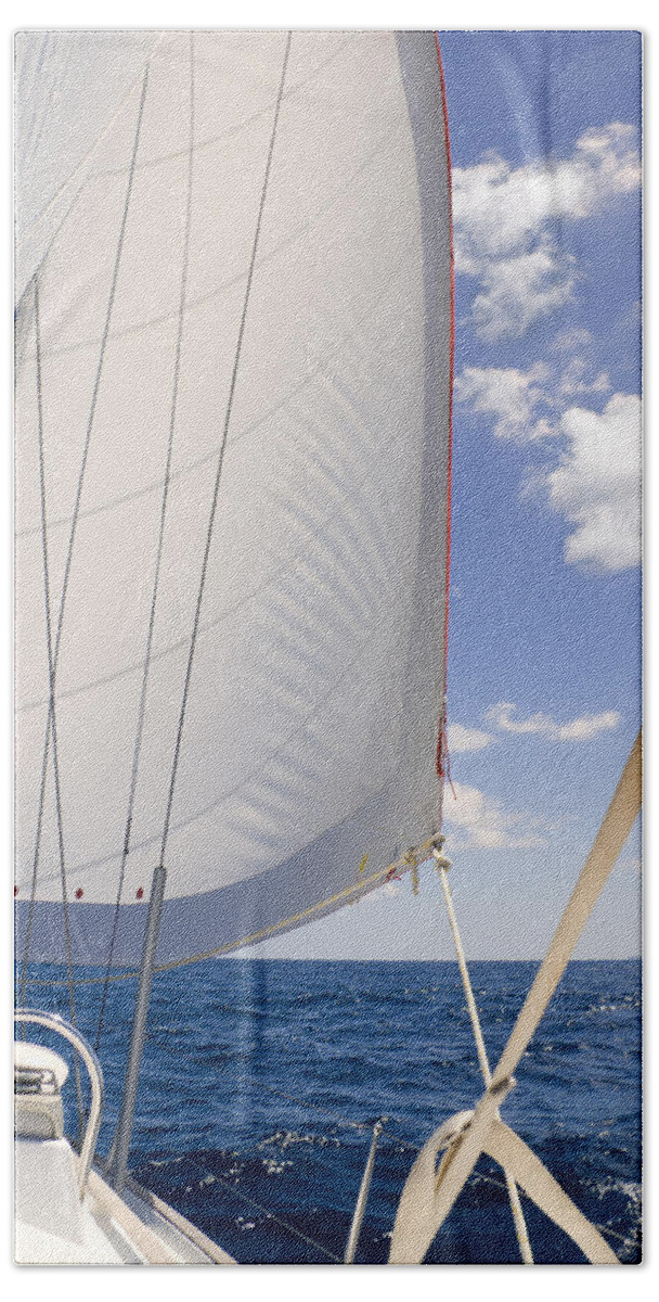 Sail Bath Towel featuring the photograph Under sail by Alexey Stiop