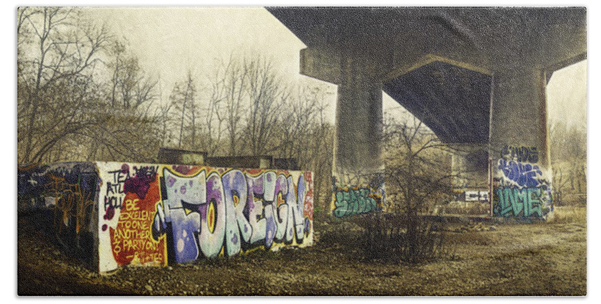 Graffiti Hand Towel featuring the photograph Under the Locust Street Bridge by Scott Norris