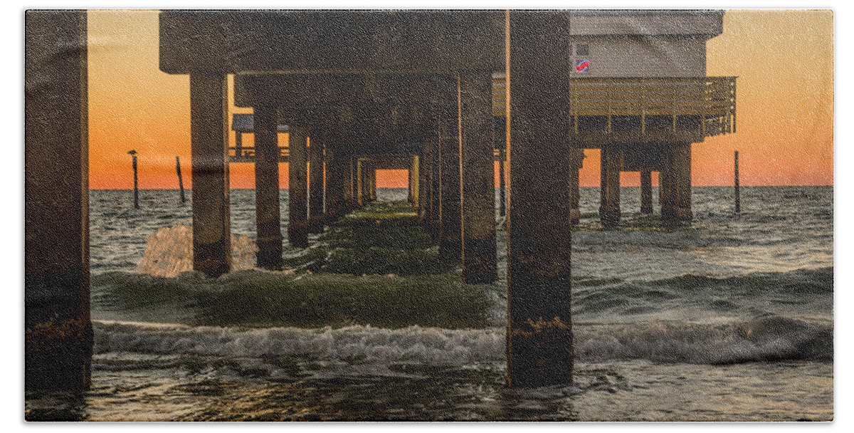 Clearwater Beach Bath Towel featuring the photograph Under the pier by Jane Luxton