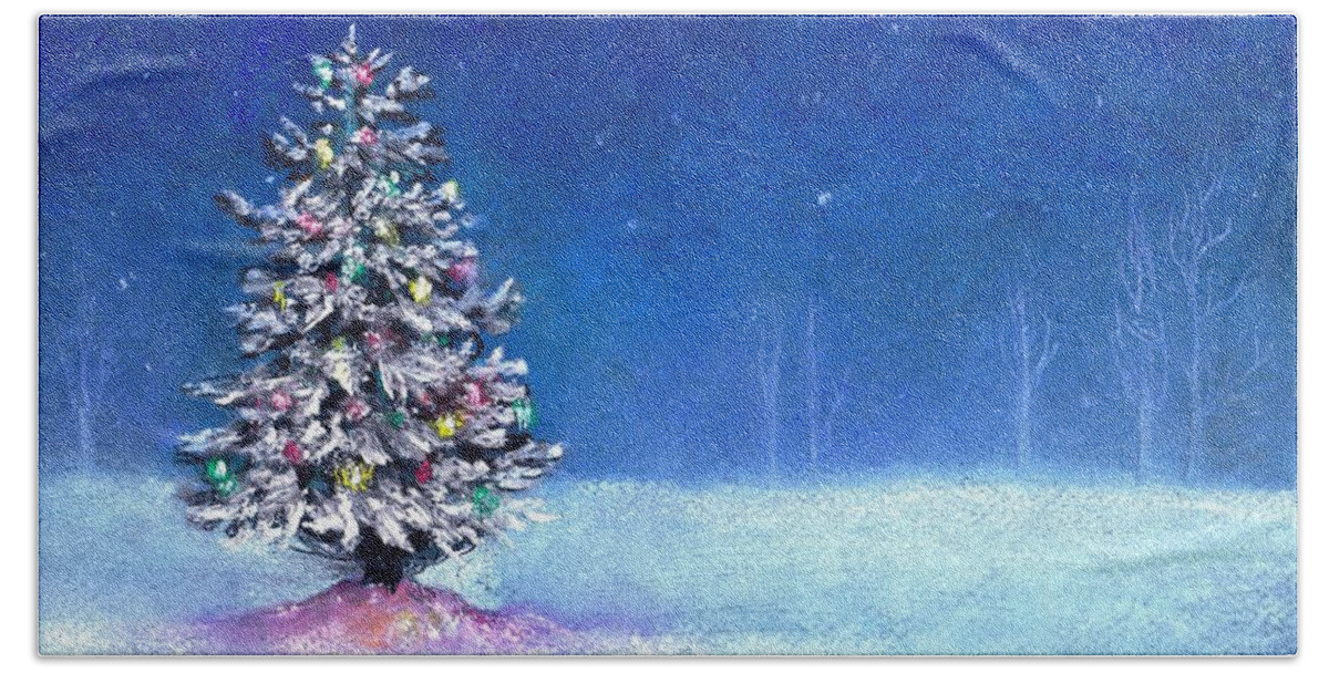 Christmas Hand Towel featuring the painting Underneath December Stars by Shana Rowe Jackson