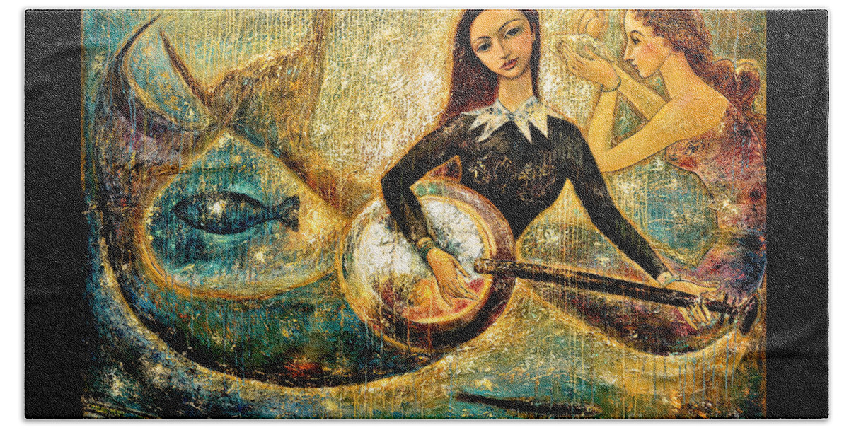 Mermaids Bath Sheet featuring the painting UnderSea by Shijun Munns