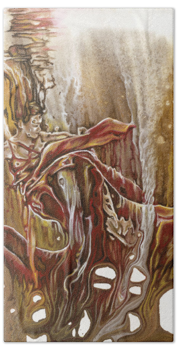 Red Hand Towel featuring the painting Undertake by Karina Llergo