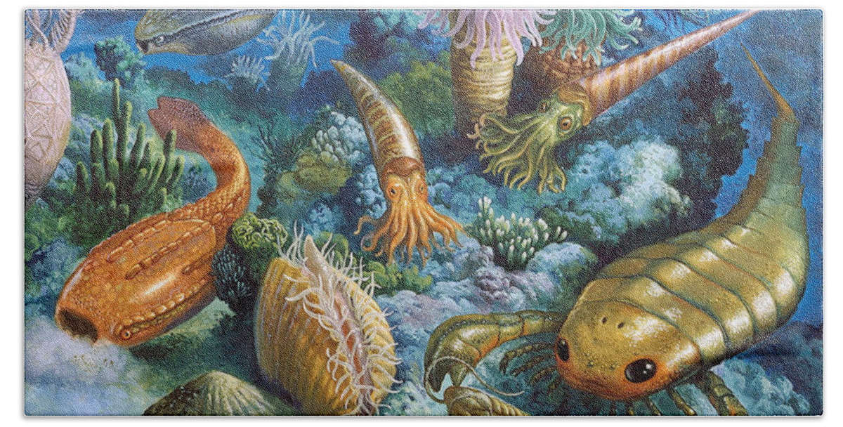 Illustration Bath Towel featuring the photograph Underwater Life During The Paleozoic by Publiphoto