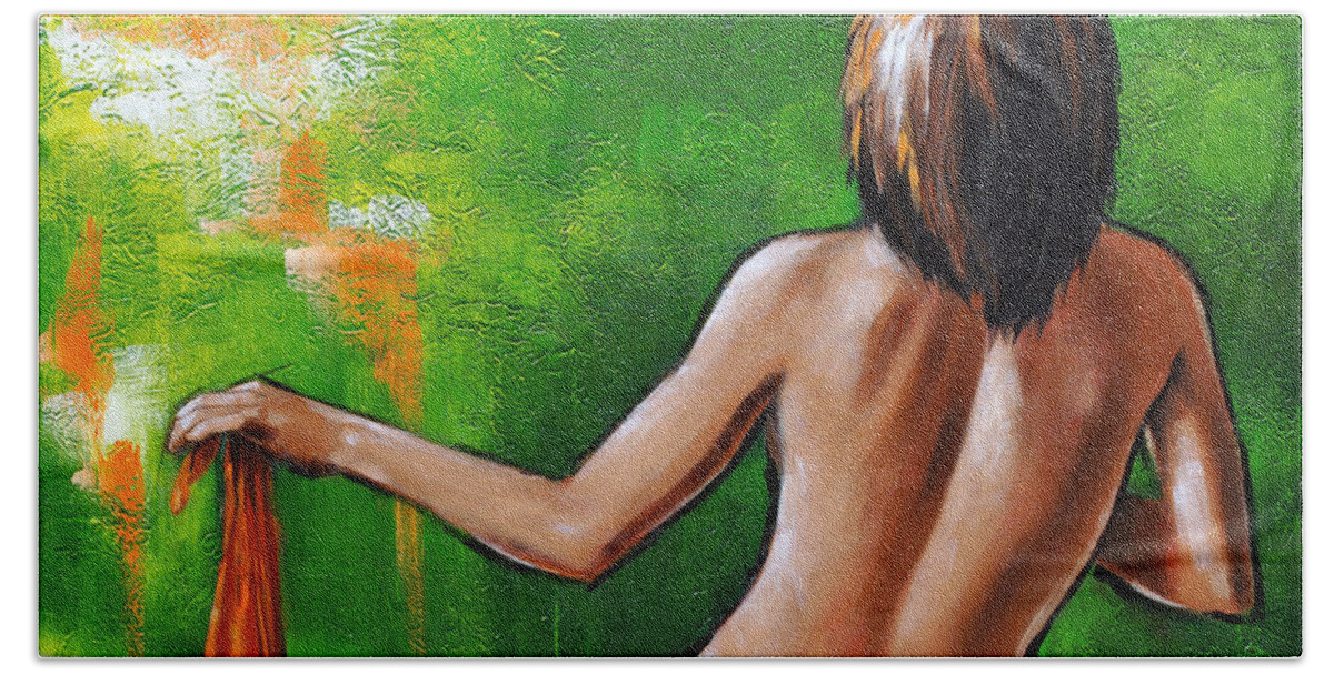 Nude Hand Towel featuring the painting Undressed by Glenn Pollard