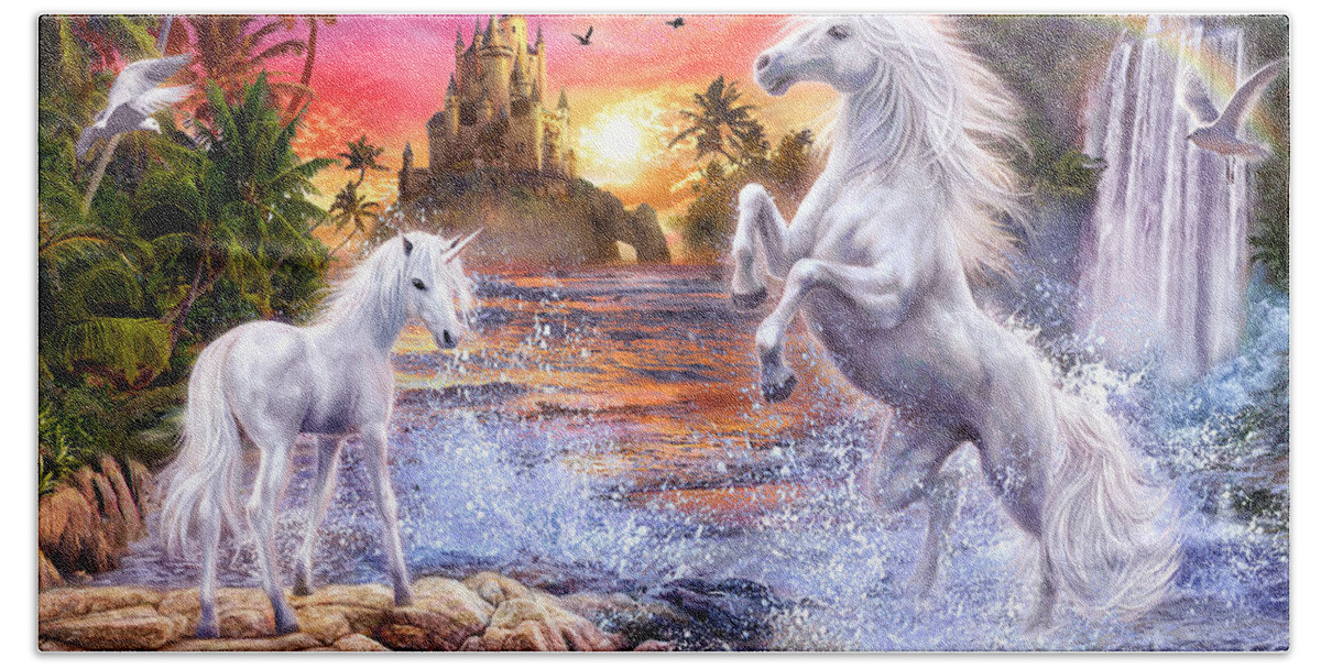  Unicorn  Waterfall Sunset Hand Towel for Sale by MGL 