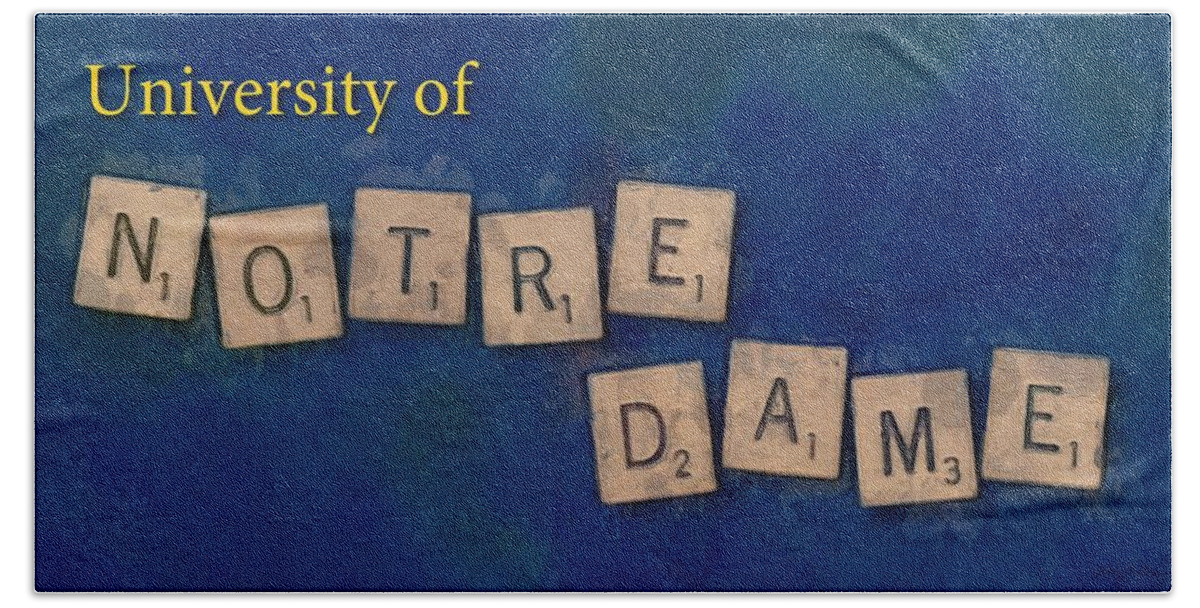 University Of Notre Dame Bath Towel featuring the painting University of Notre Dame by Sandy MacGowan