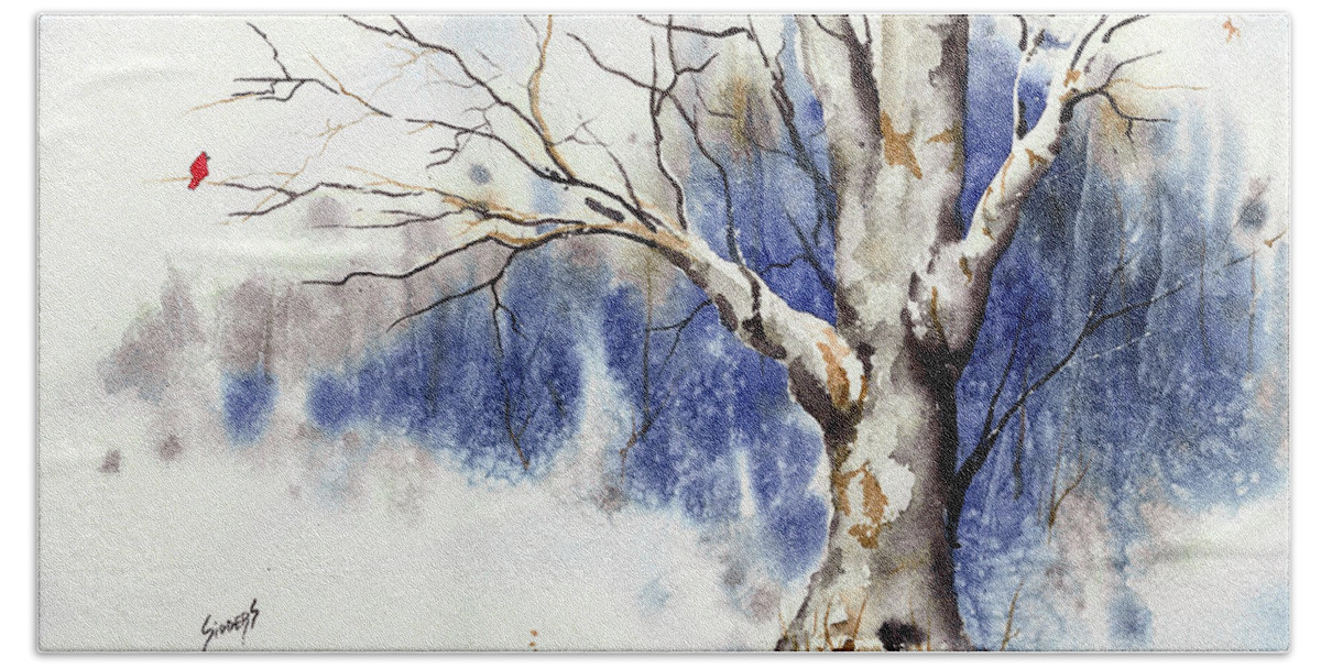 Tree Bath Towel featuring the painting Untitled Winter Tree by Sam Sidders