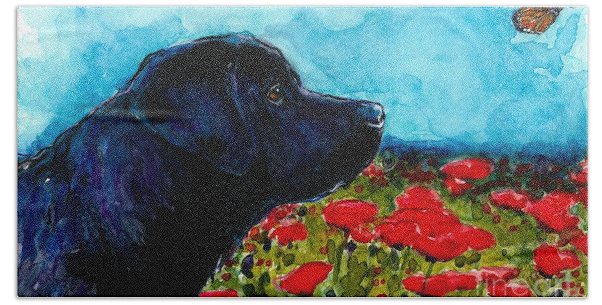 Black Lab Bath Towel featuring the painting Updraft by Molly Poole