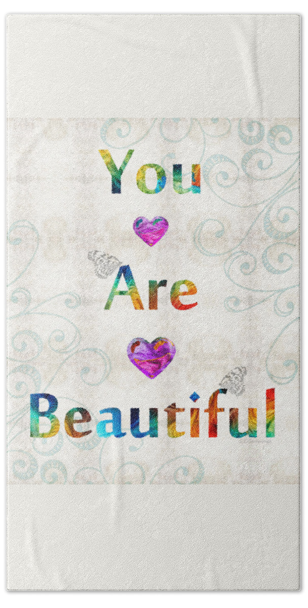 Uplifting Hand Towel featuring the painting Uplifting Art - You Are Beautiful by Sharon Cummings by Sharon Cummings
