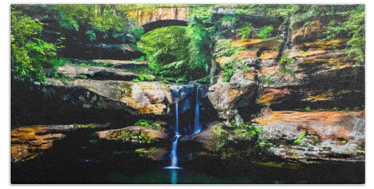 Optical Playground By Mp Ray Hand Towel featuring the photograph Upper falls at Old Mans Cave by Optical Playground By MP Ray