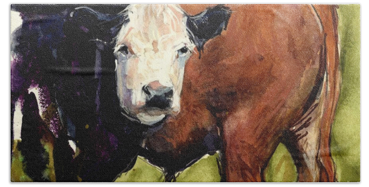 Cows Hand Towel featuring the painting Upper Field by Molly Poole