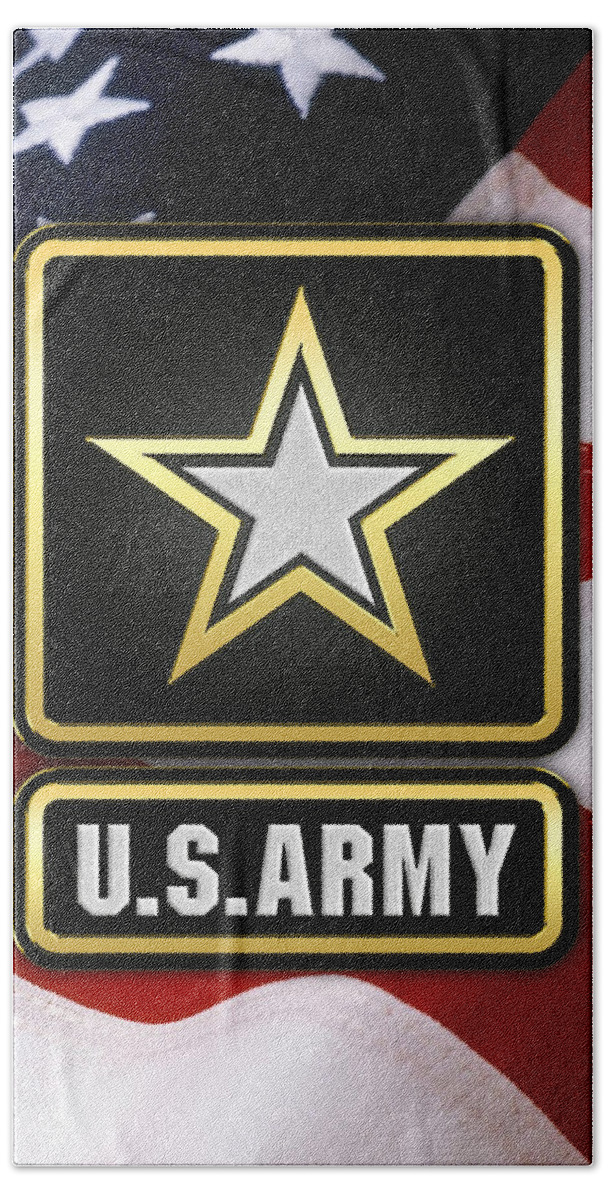 'military Insignia & Heraldry 3d' Collection By Serge Averbukh Hand Towel featuring the digital art U. S. Army Logo over American Flag. by Serge Averbukh