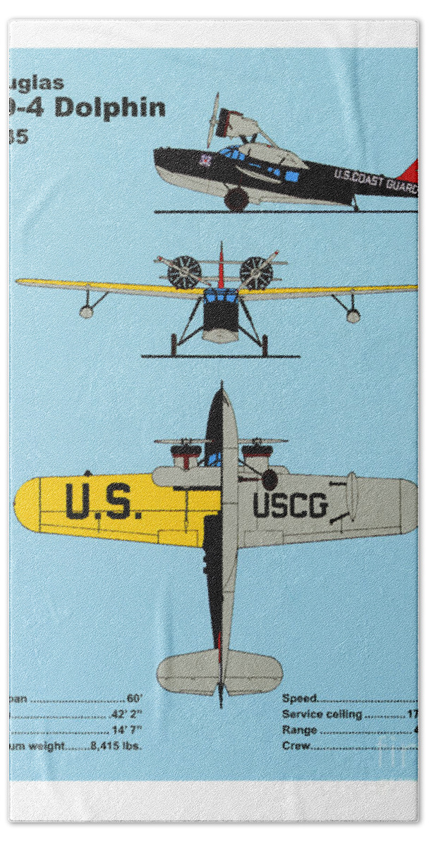 Uscg Bath Sheet featuring the drawing Coast Guard Douglas RD-4 Dolphin by Jerry McElroy