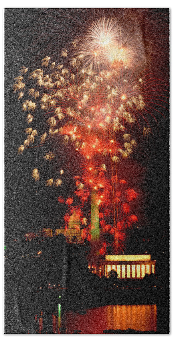 Vertical Bath Towel featuring the photograph Usa, Washington Dc, Fireworks by Panoramic Images
