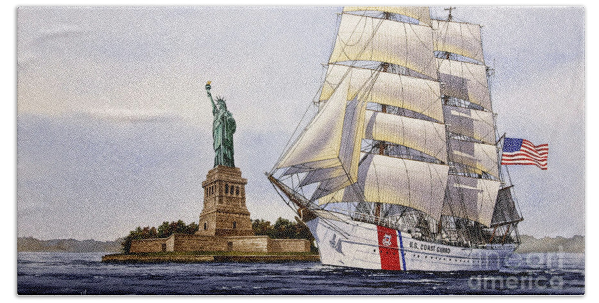 Uscg Eagle Bath Towel featuring the painting US Coast Guard EAGLE by James Williamson