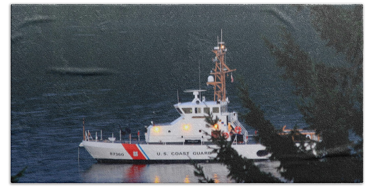 Puget Sound Waters Hand Towel featuring the photograph USCGC Blue Shark by E Faithe Lester