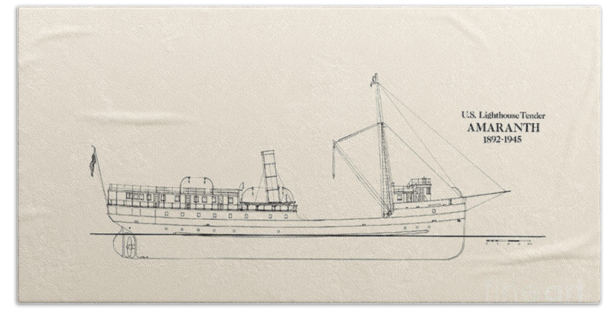 Coast Guard Cutter Bath Sheet featuring the drawing USLHT Amaranth by Jerry McElroy