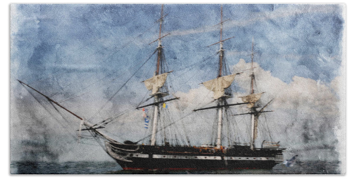 Warship Hand Towel featuring the photograph USS Constitution on Canvas - Featured in 'Manufactured Objects' Group by Ericamaxine Price