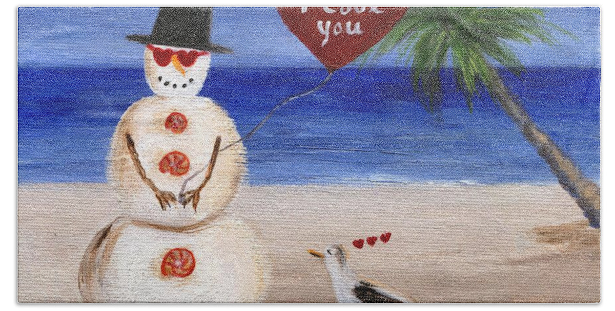 Beach Hand Towel featuring the painting Valentine Beach Sandman by Jamie Frier