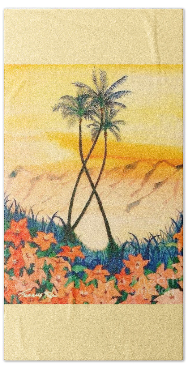Palm Trees Hand Towel featuring the painting Valley of Dreams by Frances Ku