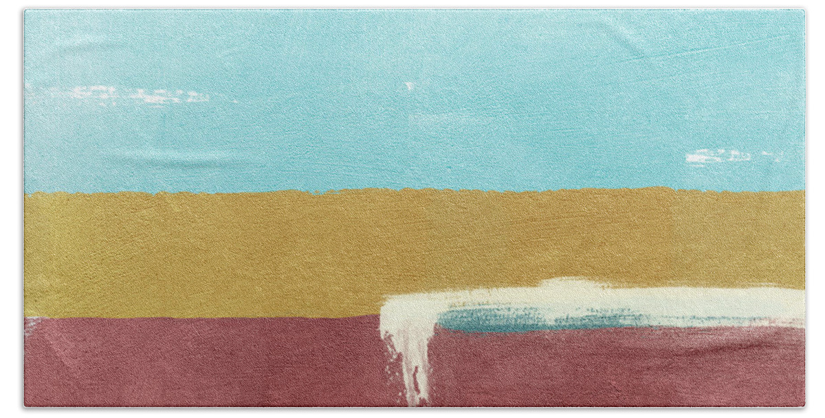 Marsala Hand Towel featuring the painting Velvet Horizon- abstract landscape by Linda Woods