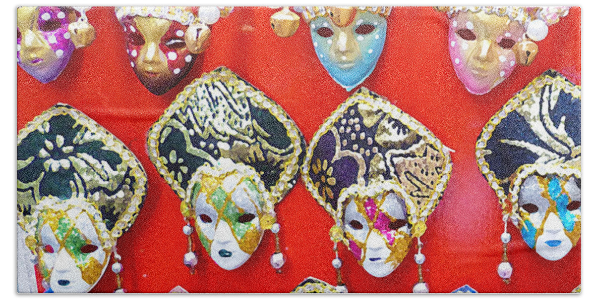 Mask Hand Towel featuring the painting Venetian Masks by Irina Sztukowski