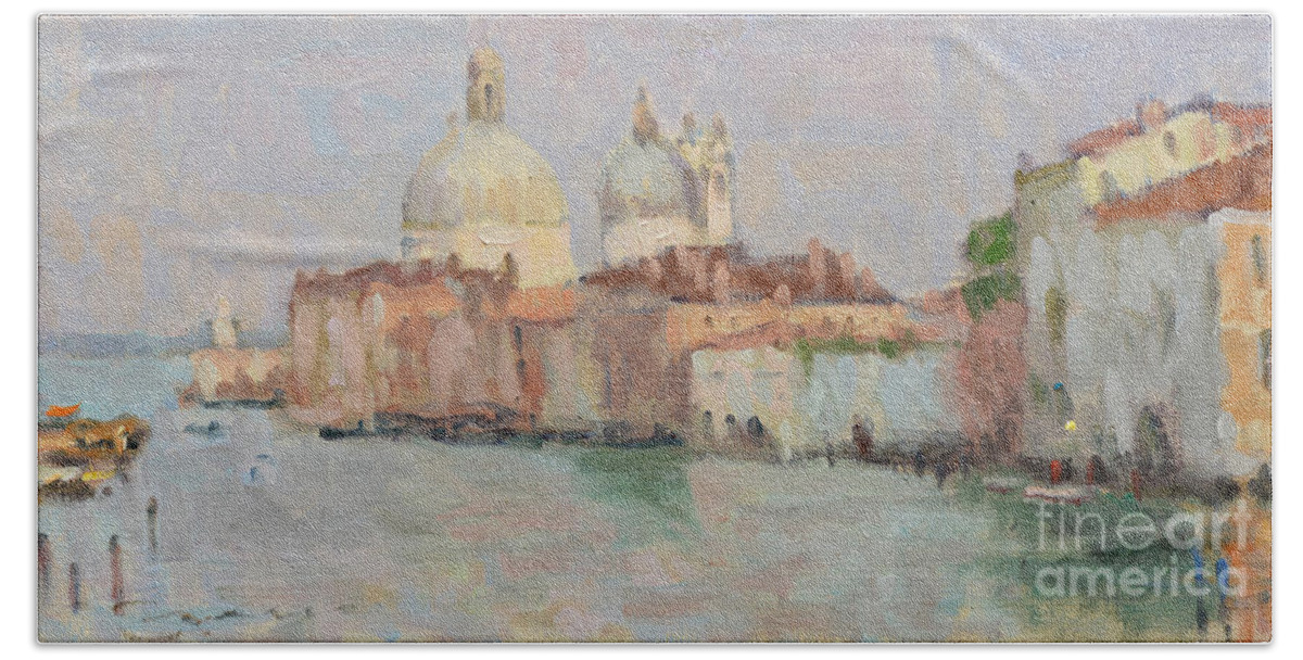 Fresia Hand Towel featuring the painting Venice at Dusk by Jerry Fresia