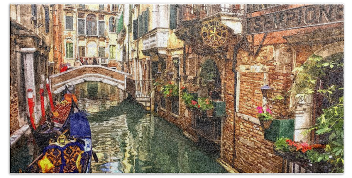 Venice Bath Towel featuring the painting Venice Canal Serenity by Gianfranco Weiss
