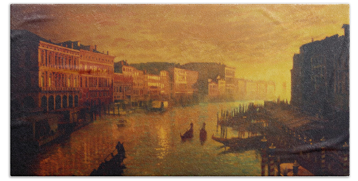 Venice Bath Towel featuring the painting Venice from the Rialto Bridge by Blue Sky