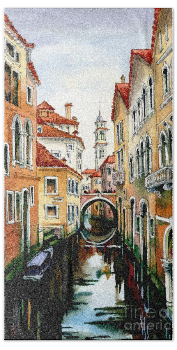 Venice Bath Towel featuring the painting Venice in March by Maria Rabinky