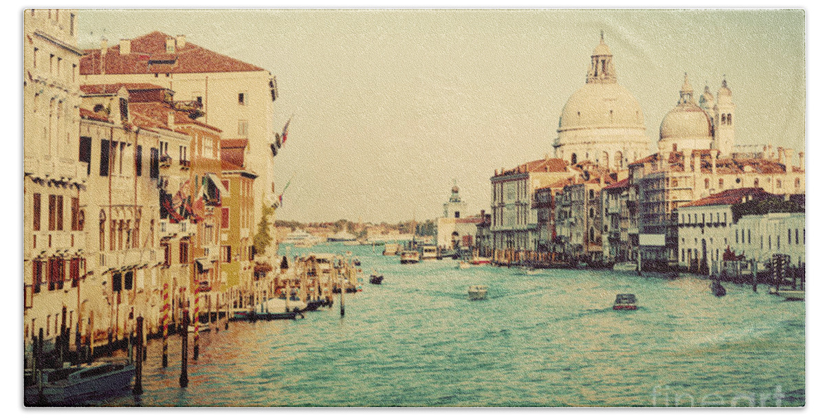 Venice Bath Towel featuring the photograph Venice Italy Grand Canal in vintage style by Michal Bednarek