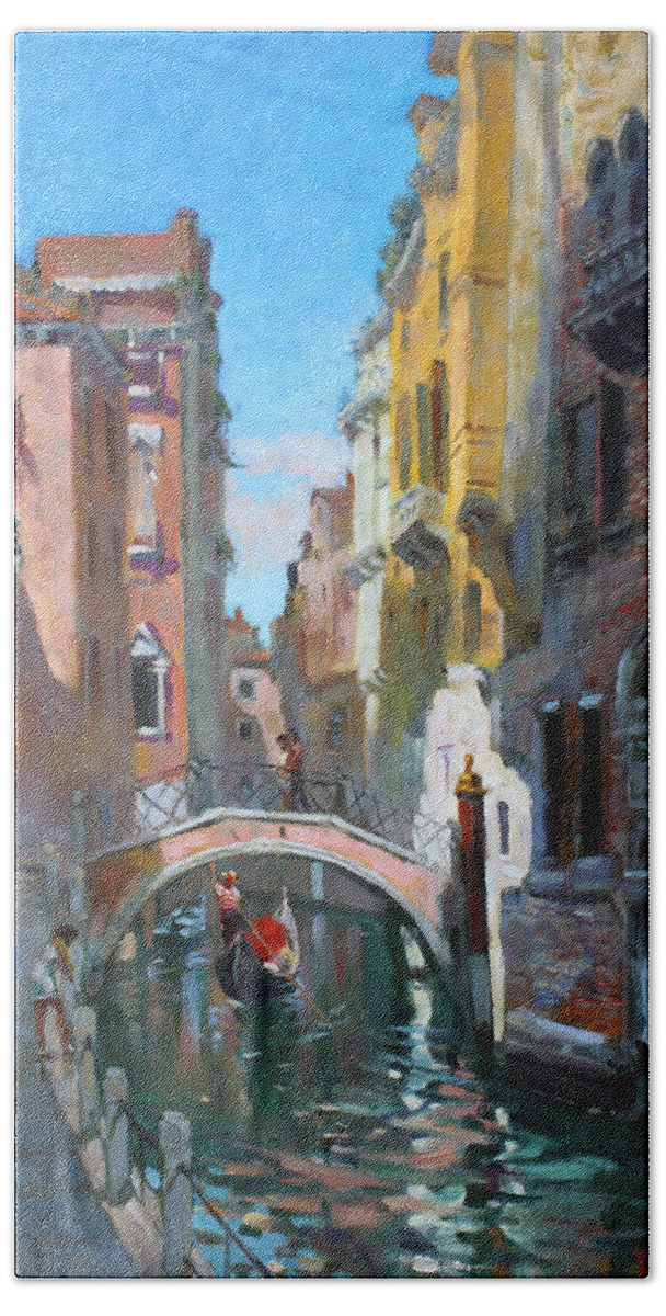Venice Bath Towel featuring the painting Venice italy by Ylli Haruni