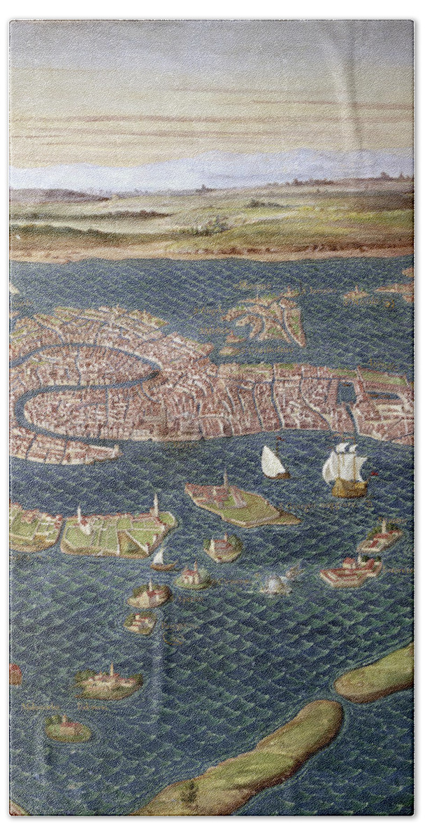 16th Century Bath Towel featuring the photograph Venice: Map, 16th Century by Granger