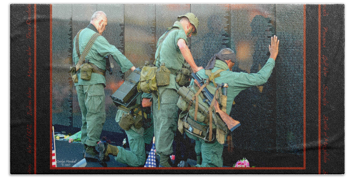 Veterans Bath Sheet featuring the photograph Veterans at Vietnam Wall by Carolyn Marshall