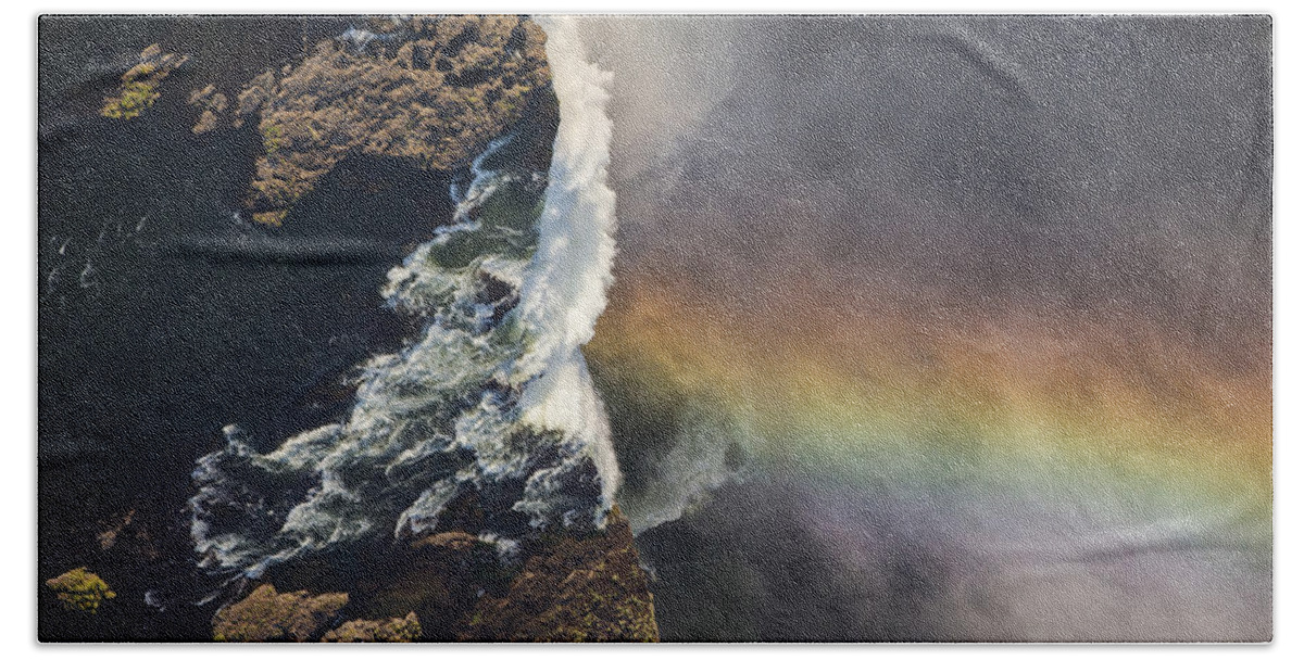 Vincent Grafhorst Bath Towel featuring the photograph Victoria Falls And Rainbow Zimbabwe by Vincent Grafhorst