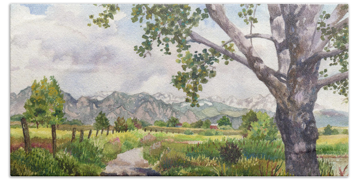 Colorado Landscape Painting Bath Towel featuring the painting View from Stearns Lake by Anne Gifford