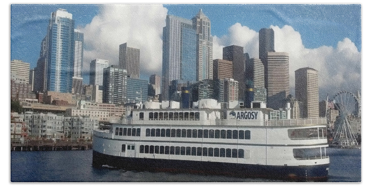 Transportation Hand Towel featuring the photograph View of the Seattle Waterfront by Cathy Anderson