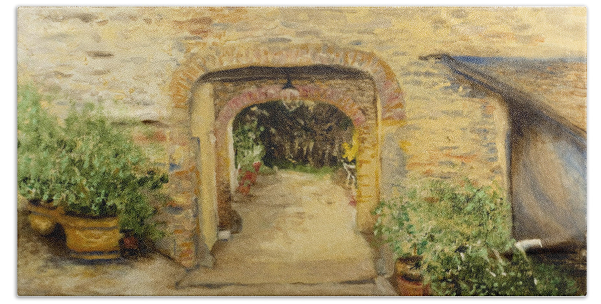 Oil Painting Hand Towel featuring the painting Villa in Italy by Kathy Knopp
