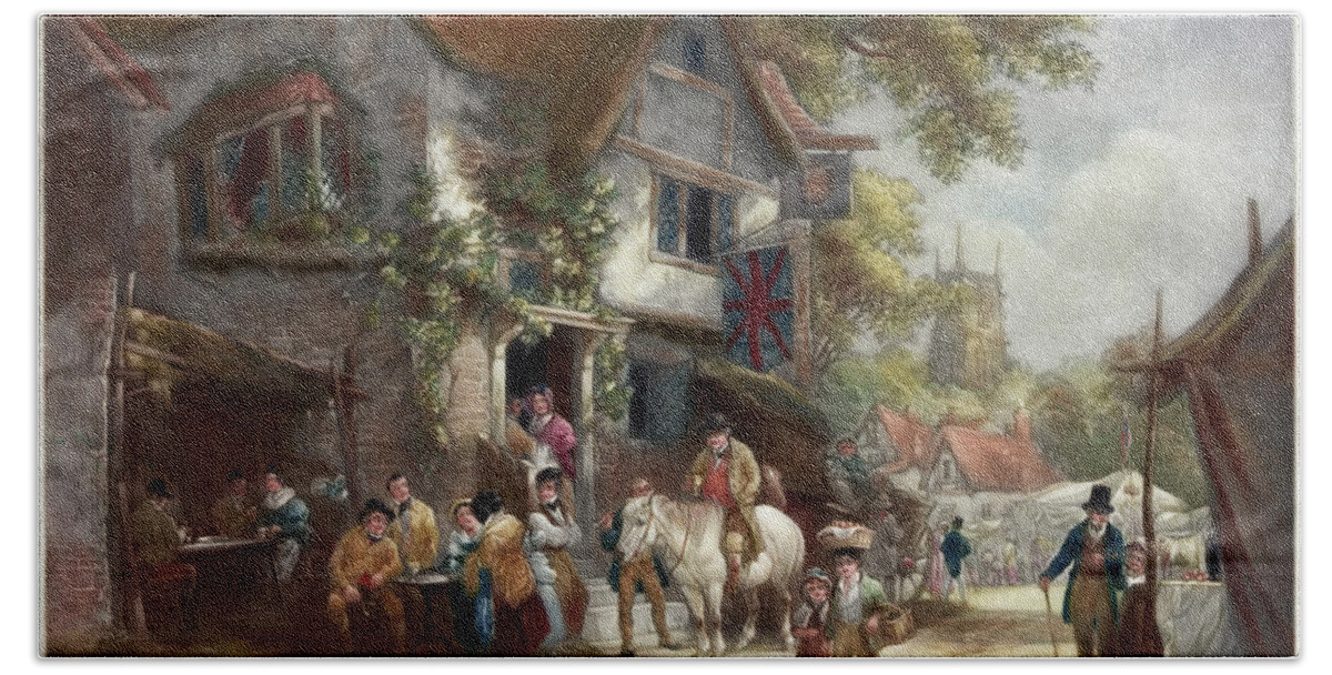 1930 Bath Towel featuring the painting Village Festival by Granger