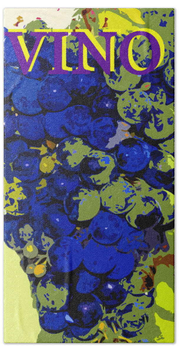 Vino Wine Bath Towel featuring the painting VINO spc work purple by David Lee Thompson